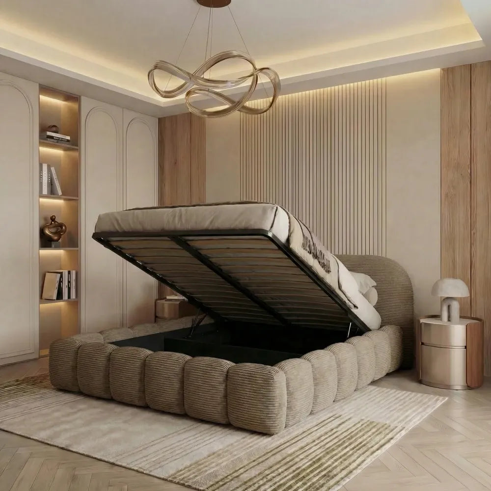 Pat tapitat cu material raiat Bej 200 x 200 Orlando slim