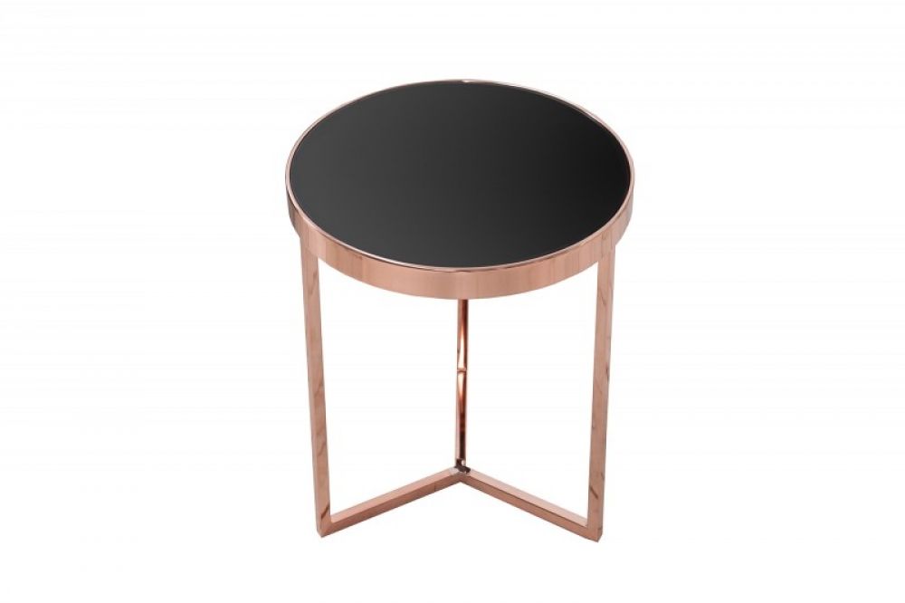 Masuta de colt rotunda din sticla securizata si Metal Negru/Cupru D45xH50cm Art Deco