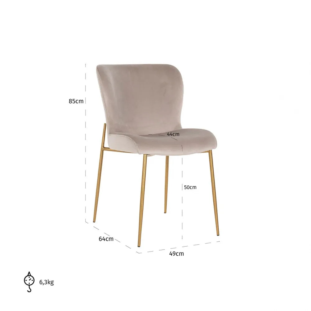 Set 2 Scaune din Catifea si Metal Bej/Auriu H84.5xL50xA63cm Odessa Richmond Interiors