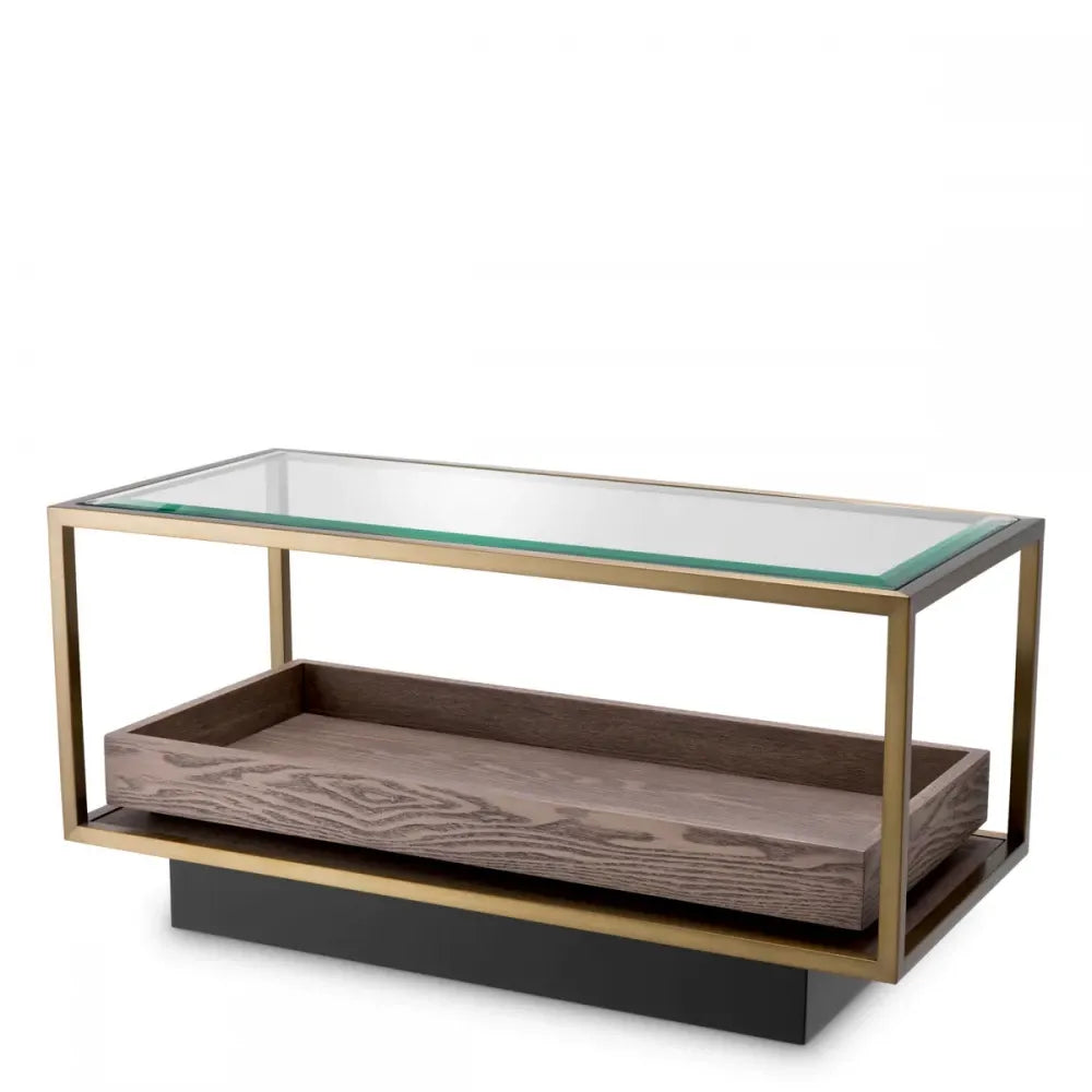 Masuta laterala Dreptunghiulara din Otel inoxidabil/Furnir de stejar Alama/Maro si Sticla Transparent L90xl42cm Roxton Eichholtz