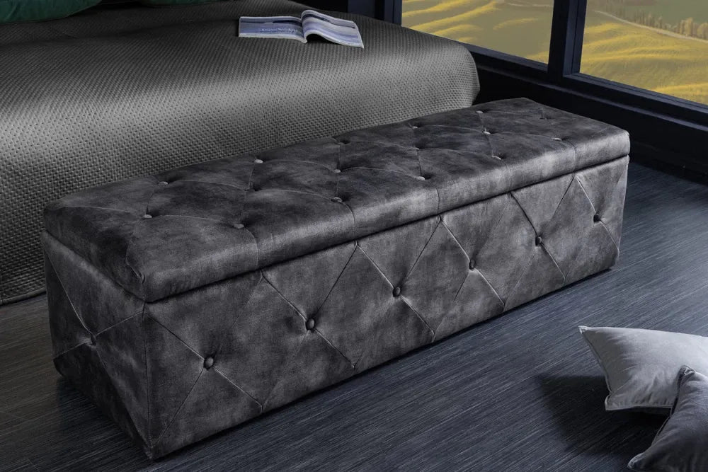 Bancheta cu spatiu de depozitare din Catifea Gri H40xL140cm Extravagancia