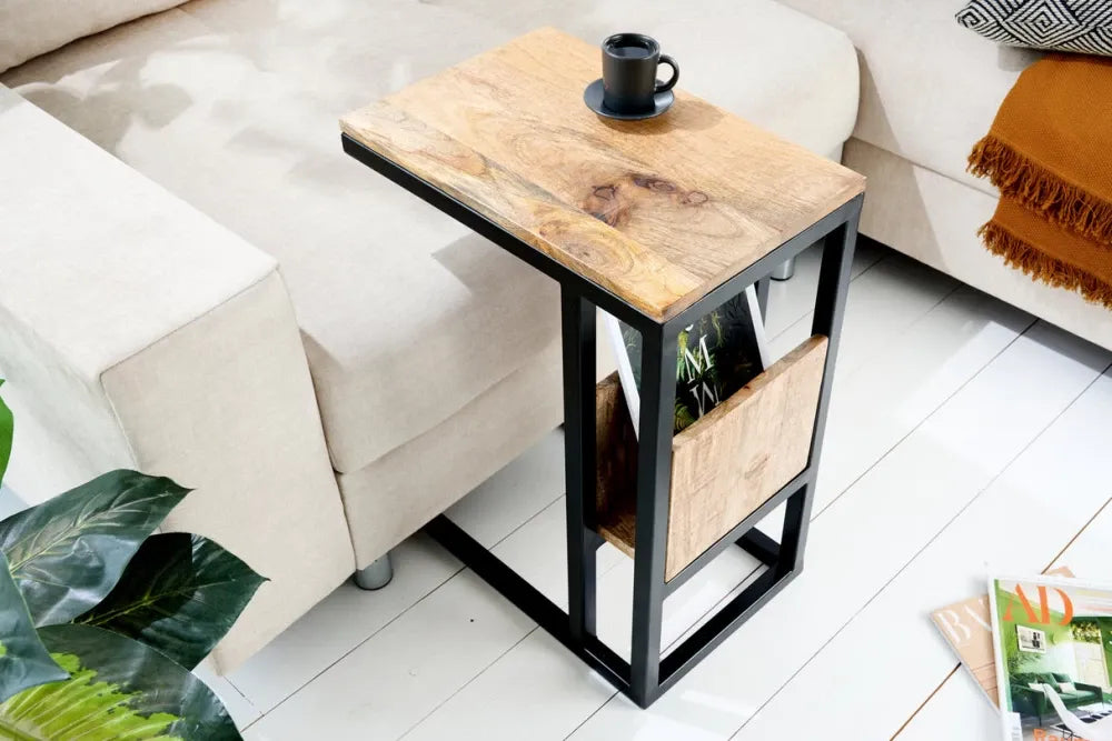 Masuta laterala din Lemn de mango Maro si Metal Negru L30xH60cm Concierge