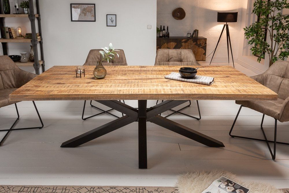 Masa dreptunghiulara din Lemn masiv de mango Maro/Negru de 8 persoane L200x100cm Galaxie