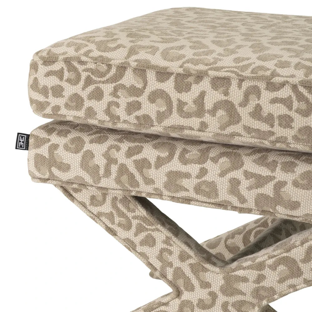 Taburet tapitat cu Stofa leopard Bej L62xA46xH50cm Cordoba Eichholtz