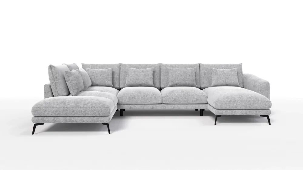 Coltar in forma de U tapitat cu Chenille Gri deschis Sajma 20 L377x228cm Aspen