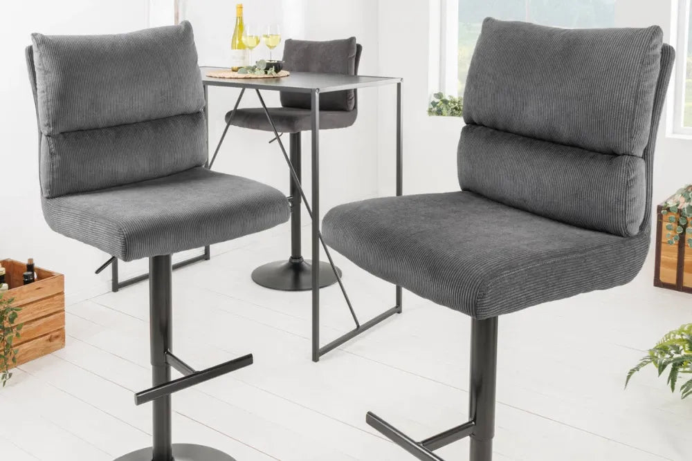 Set 2 scaune de bar din Metal Negru si Catifea raiata Gri H100-121xL45cm Comfort
