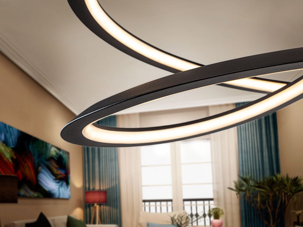 Lustra rotunda cu inaltime reglabila din Aluminiu Negru cu LED D60xH120cm Looping