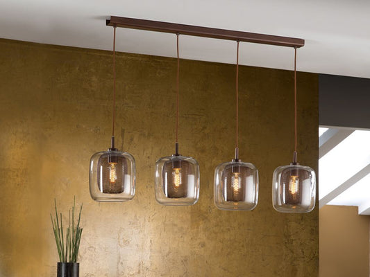 Lustra dreptunghiulara cu inaltime reglabila din Metal Maro cu 4 becuri L107x20xH140cm Fox