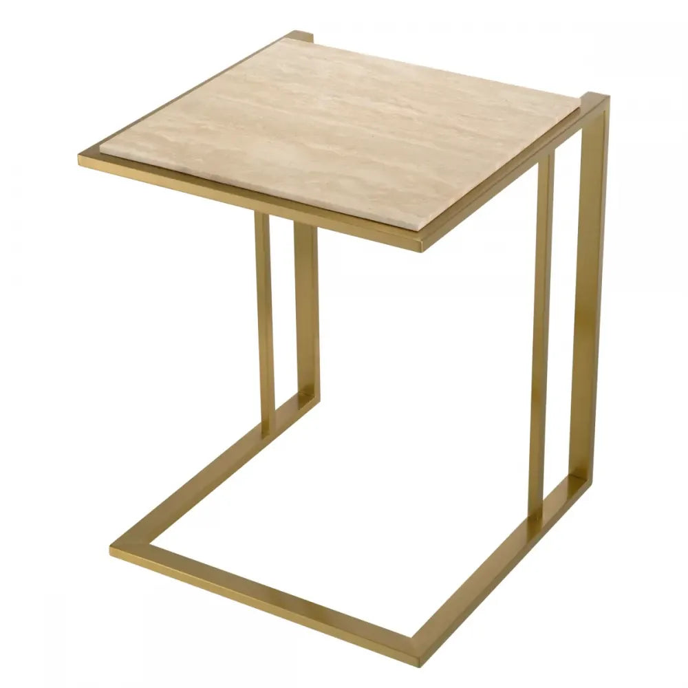 Masuta laterala Patrata din Otel inoxidabil Alama si Travertin Bej L45xl45cm Cocktail Eichholtz