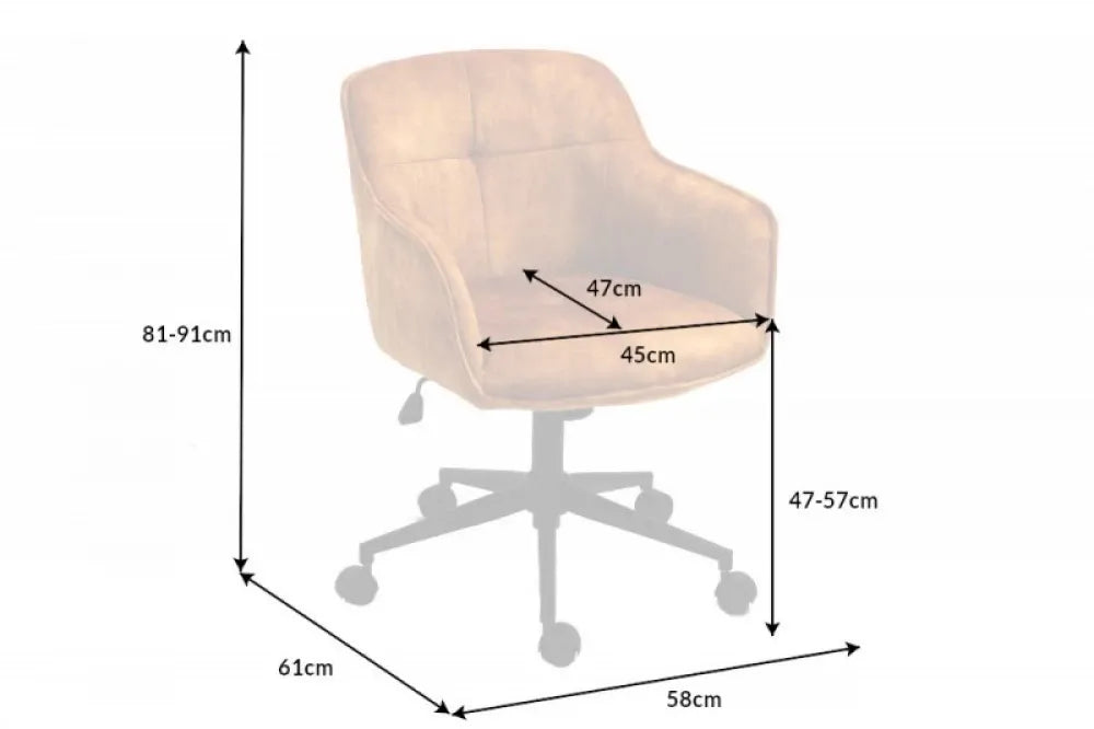 Scaun de birou cu inaltime reglabila tapitat cu Catifea Galben cu picioare din Metal Negru H81-90xL58xA60cm Euphoria