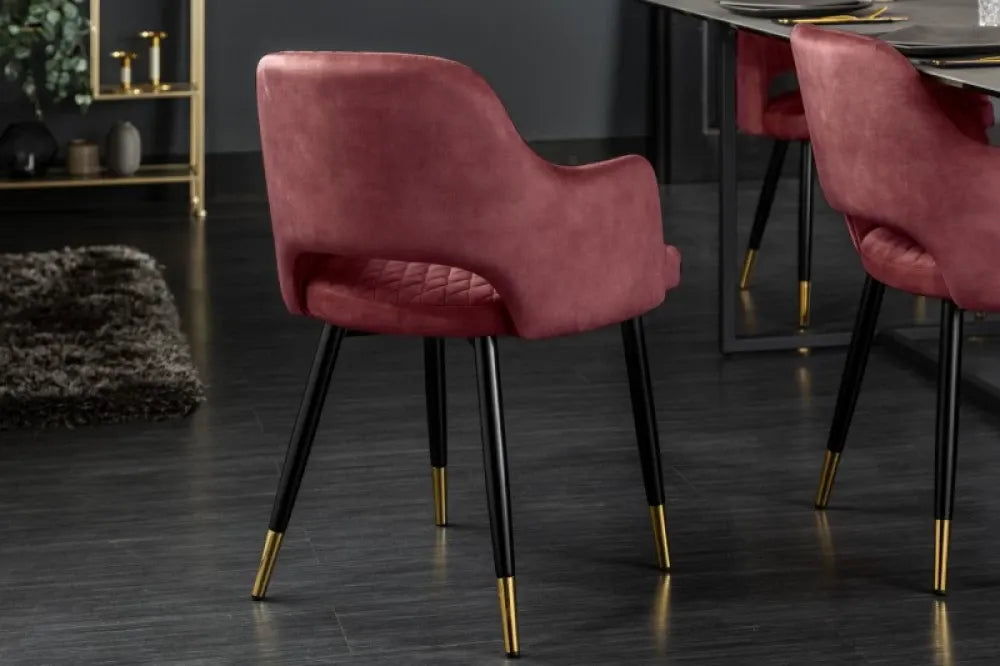 Scaun tapitat cu Catifea Rosu cu picioare din Metal Negru/auriu H81xL56xA57cm Paris