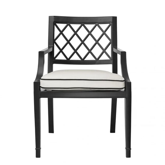 Scaun cu brate de exterior din Metal Negru si Stofa Alb H87xL60xA66cm Paladium Eichholtz