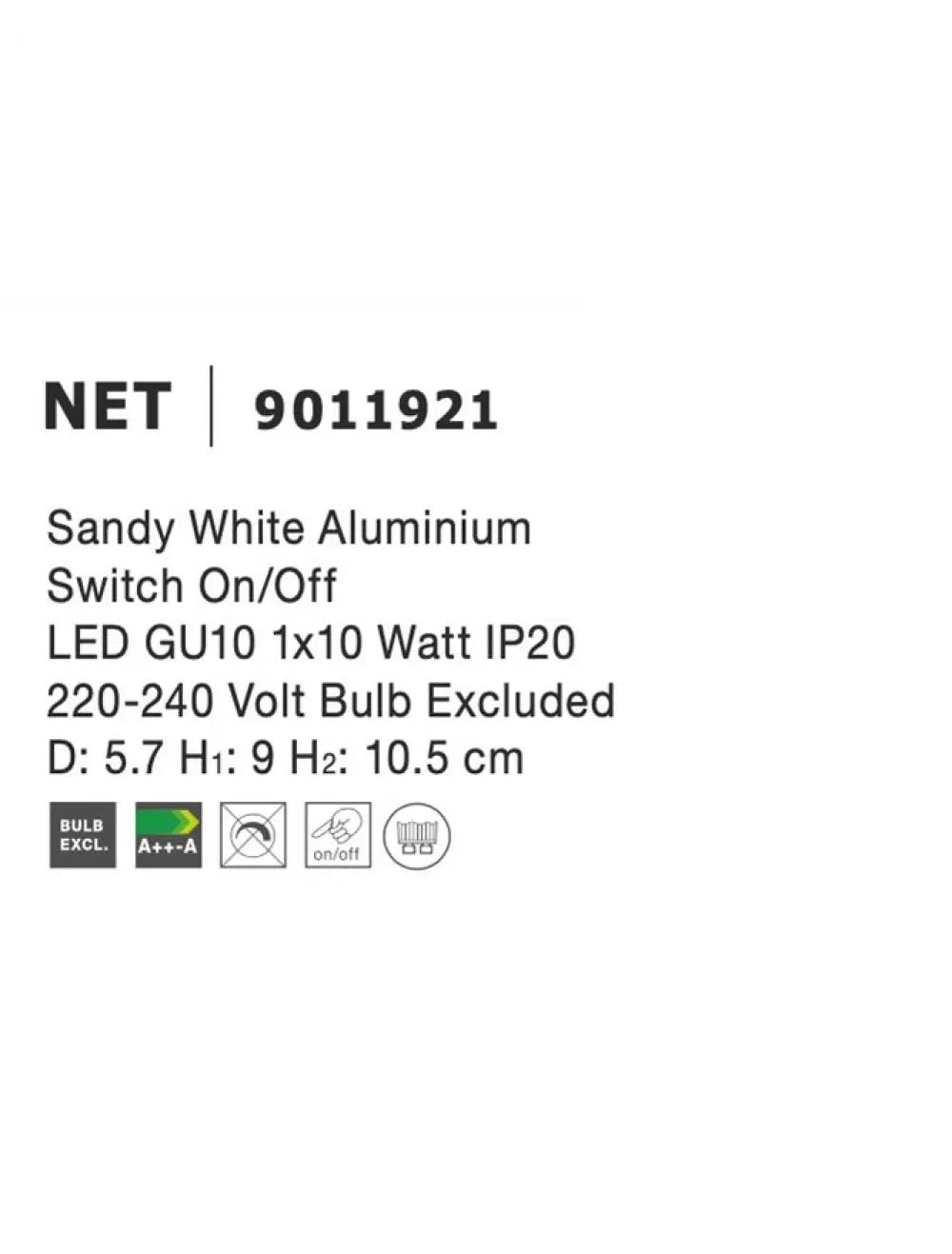 Aplica de perete din Aluminiu Alb H10.5xL5.7cm IP20 NET