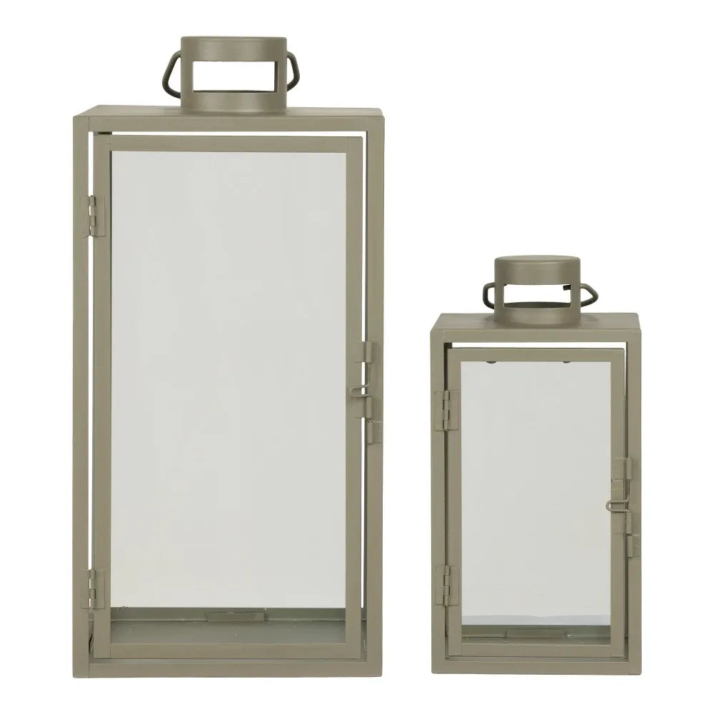 Set 2 felinare din Metal/Sticla Verde/Transparent H25.5/40xL13/19.5cm Corfu