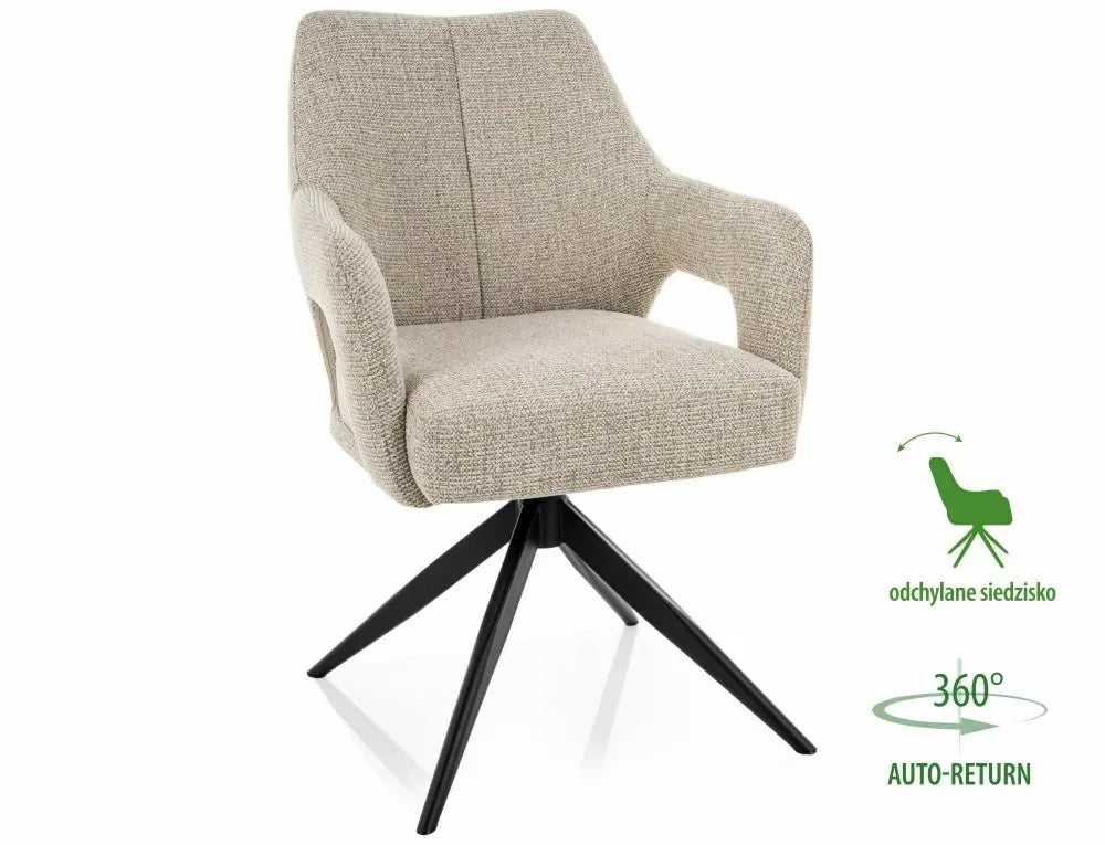 Scaun rotativ din Stofa Bej si Metal Negru H86xL59xA65cm Olsen