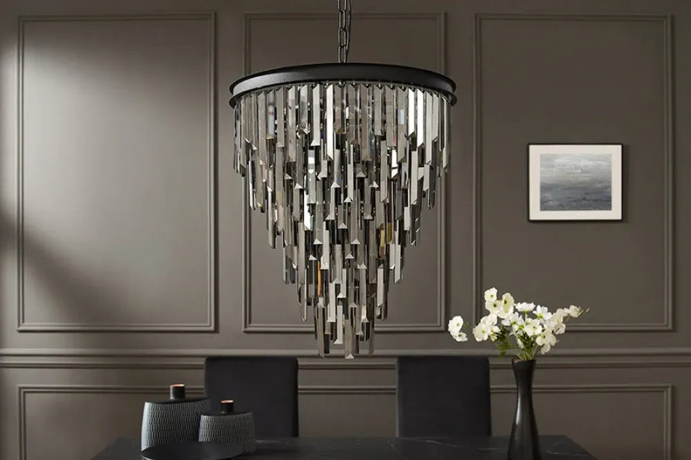 Candelabru din Metal Negru si Sticla Fumuriu D52xH58cm CRYSTAL