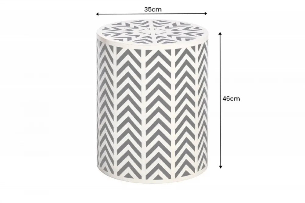 Masuta laterala Rotunda din Polirasina Alb/Negru D35xH45cm Bone Inlay