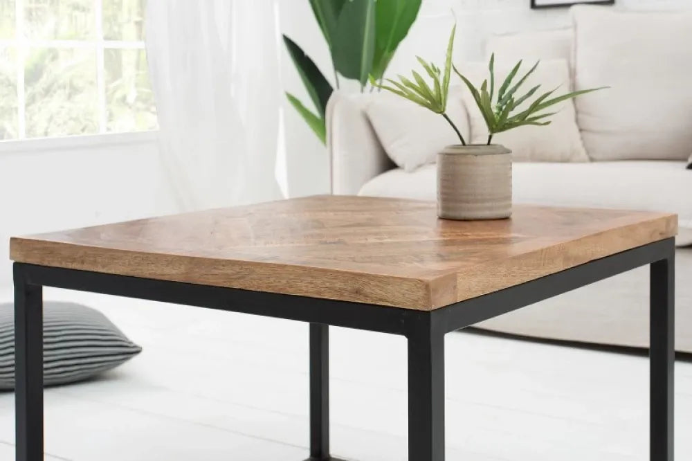 Masuta laterala Patrata din Lemn de mango Maro si Metal Negru L60xH45cm Infinity