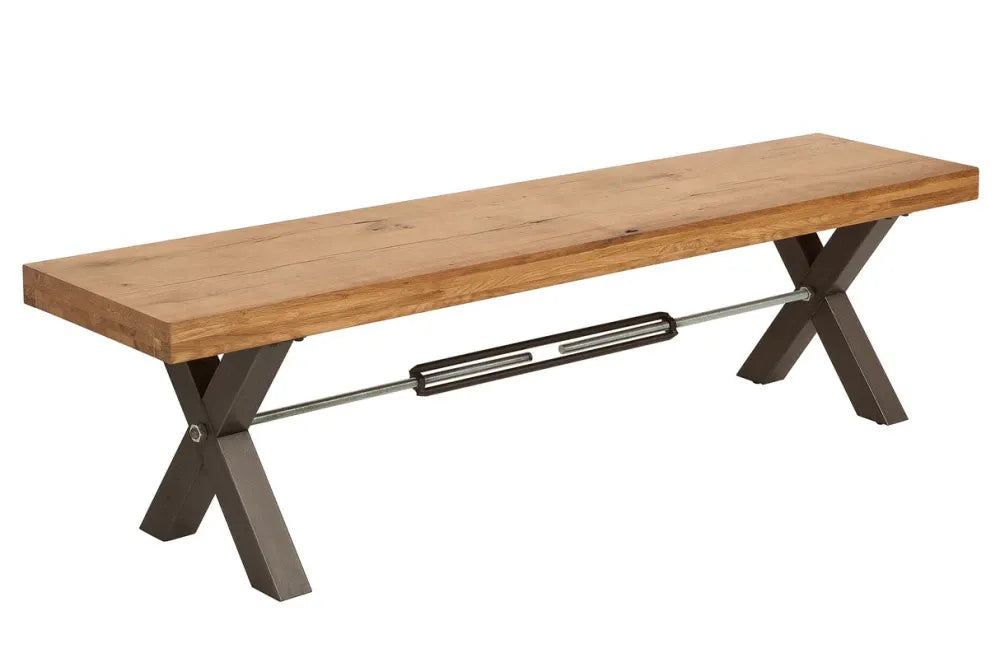 Bancheta din Metal Negru si Lemn de stejar Maro H47xL180cm Thor