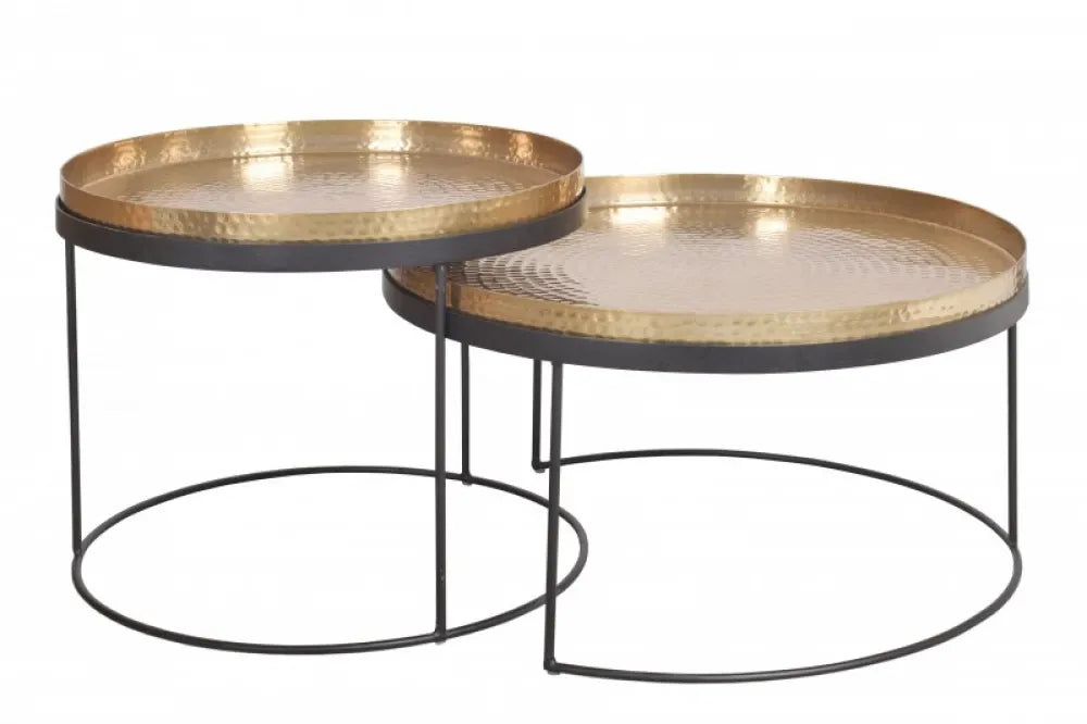 Set 2 masute de cafea Rotunde din Metal Auriu/Negru D46/57xH32/40cm Elements