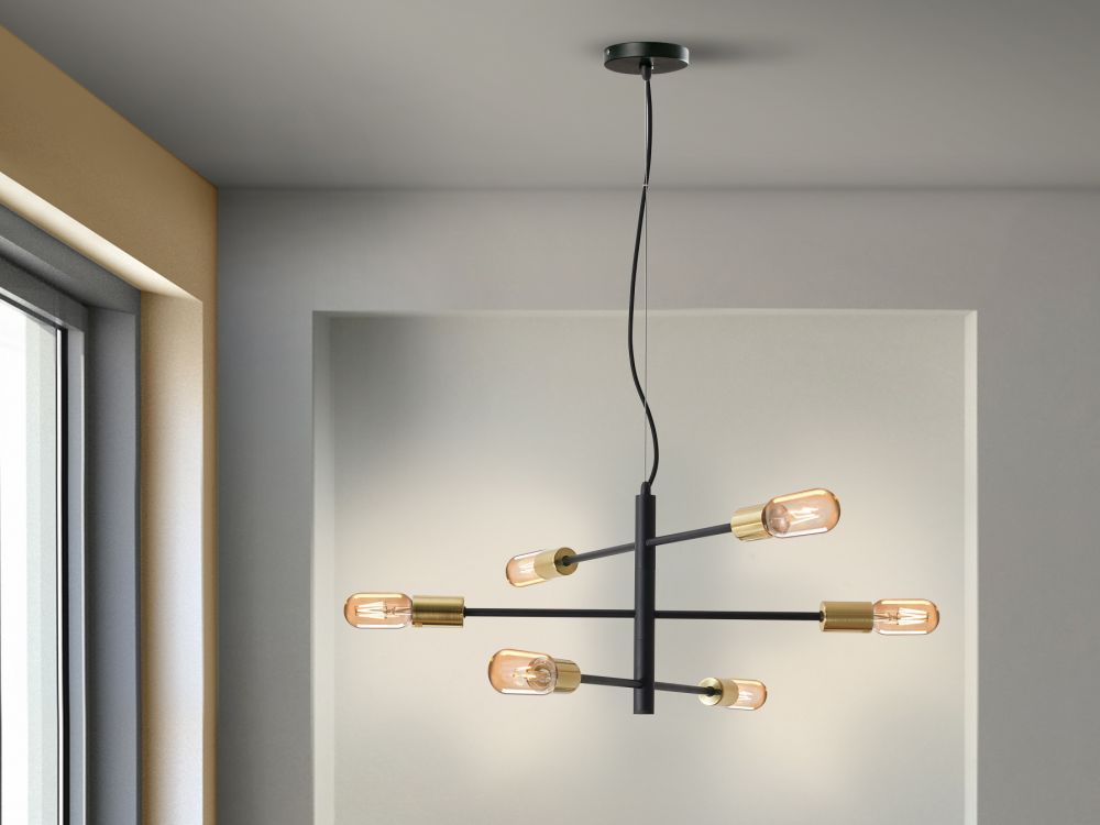 Lustra asimetrica cu inaltime reglabila din Metal Negru cu 6 becuri D62xH165cm Soho
