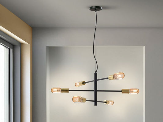 Lustra asimetrica cu inaltime reglabila din Metal Negru cu 6 becuri D62xH165cm Soho
