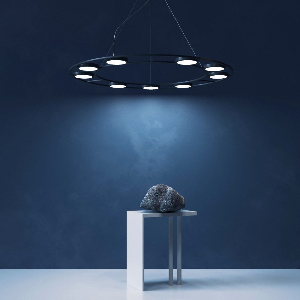 Lustra rotunda cu inaltime reglabila din Metal Negru cu LED  D80xH150cm Fad