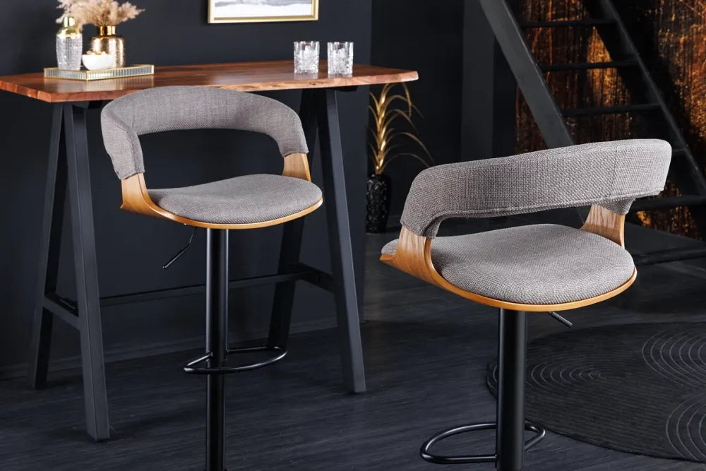 Scaun de bar din Metal Negru si Stofa Gri H81-110xL50cm Manhattan