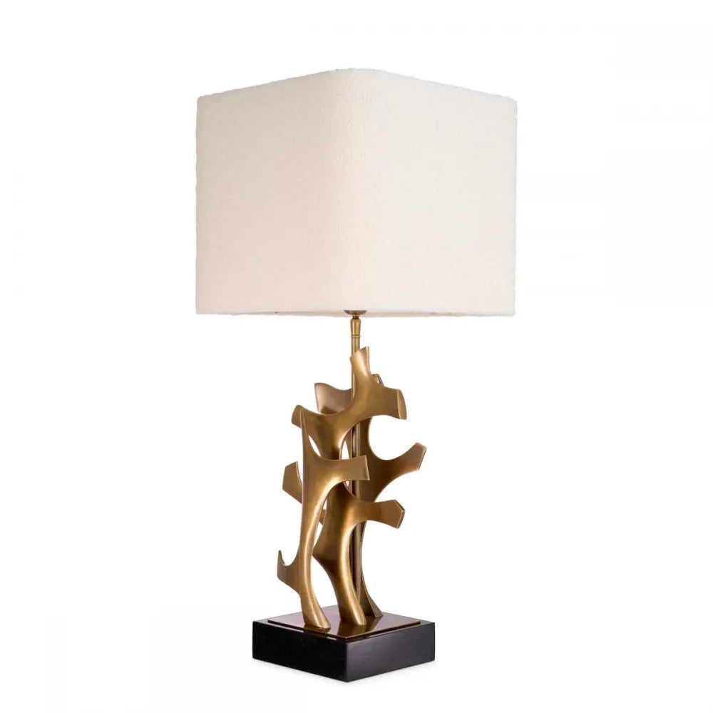 Veioza din Metal/Granit Alama si Stofa boucle Alb H85.5xL35cm Agapé Eichholtz