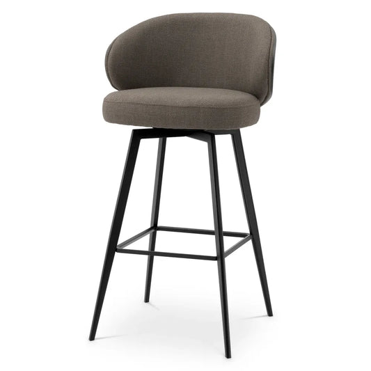 Scaun de bar rotativ tapitat cu Stofa Gri L57xA52xH102cm Camerota Eichholtz