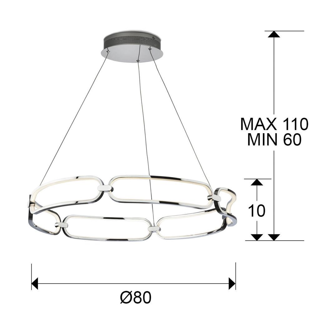 Lustra rotunda cu inaltime reglabila din Aluminiu Argintiu cu LED D80xH110cm Colette