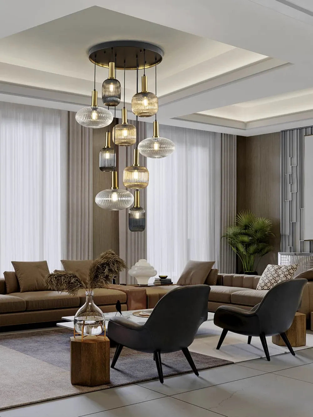 Candelabru din Metal Negru/Alama si Sticla Multicolor D80xH320cm Norma