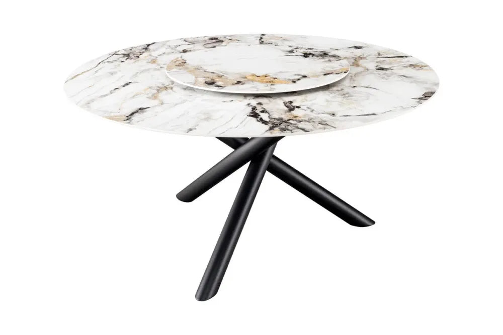 Masa rotunda din Sticla securizata/Ceramica Multicolor si Metal Negru D150xH76cm Spin