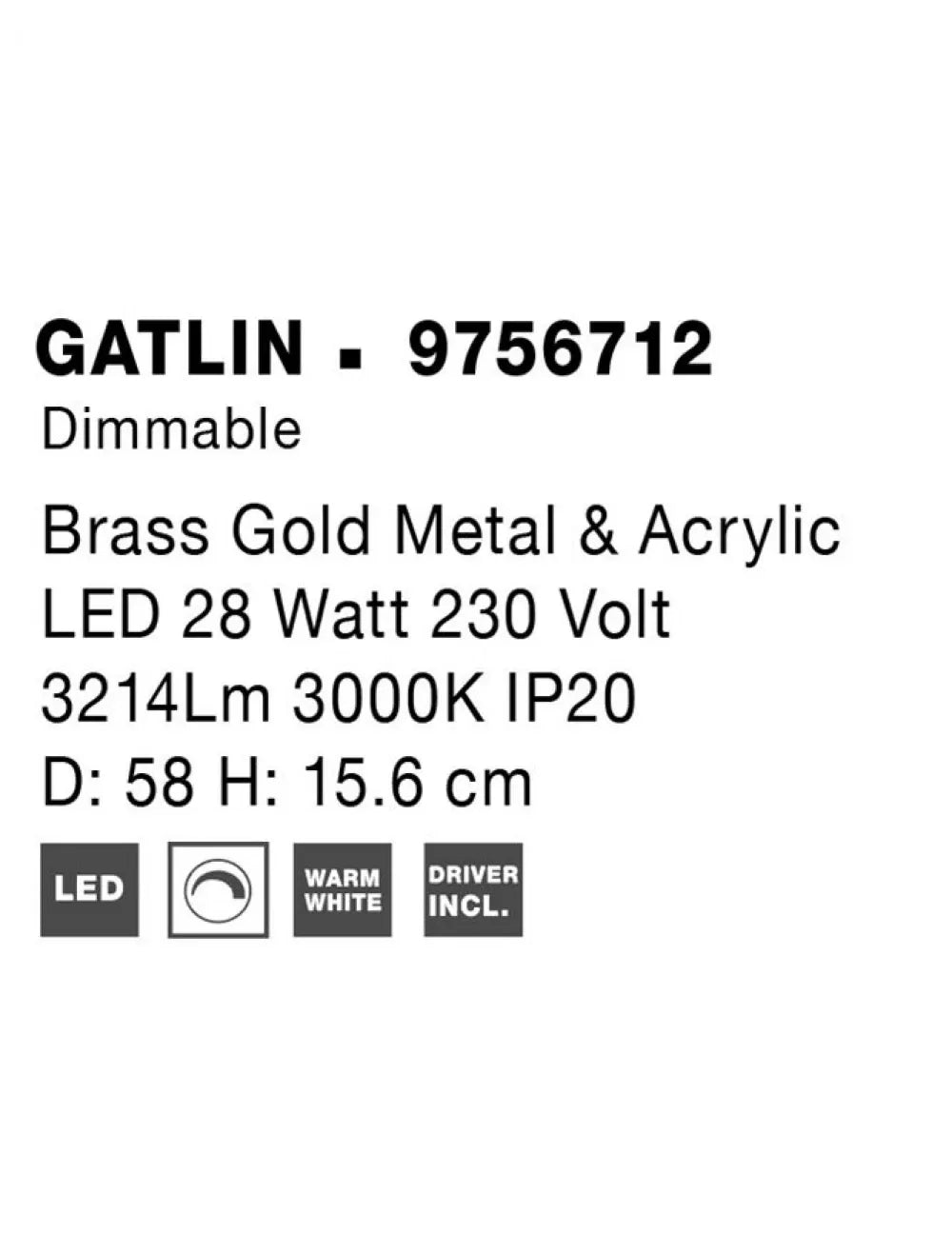 Plafoniera structura din Metal Auriu si abajur din Acrilic Transparent H15.6xL56cm IP20 27W 1306lm 3000k GATLIN