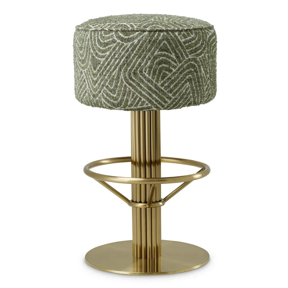 Scaun de bar rotativ tapitat cu Stofa Verde D45.5xH78cm Carleton Eichholtz