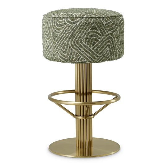Scaun de bar rotativ tapitat cu Stofa Verde D45.5xH78cm Carleton Eichholtz