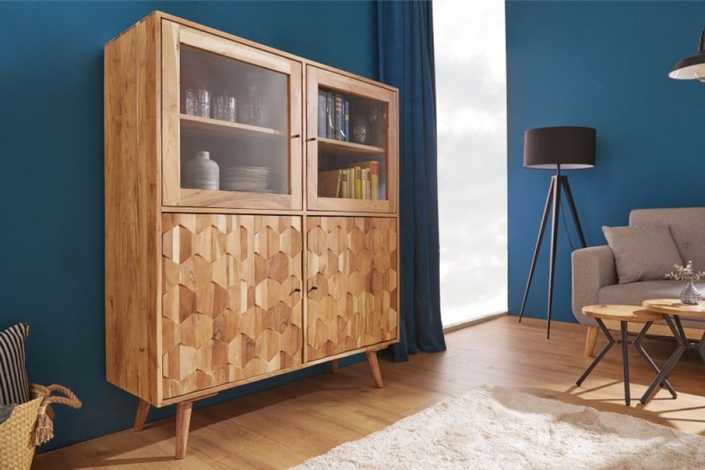 Vitrina din lemn masiv de salcam Mystic Living L118cm x H140cm x l40cm