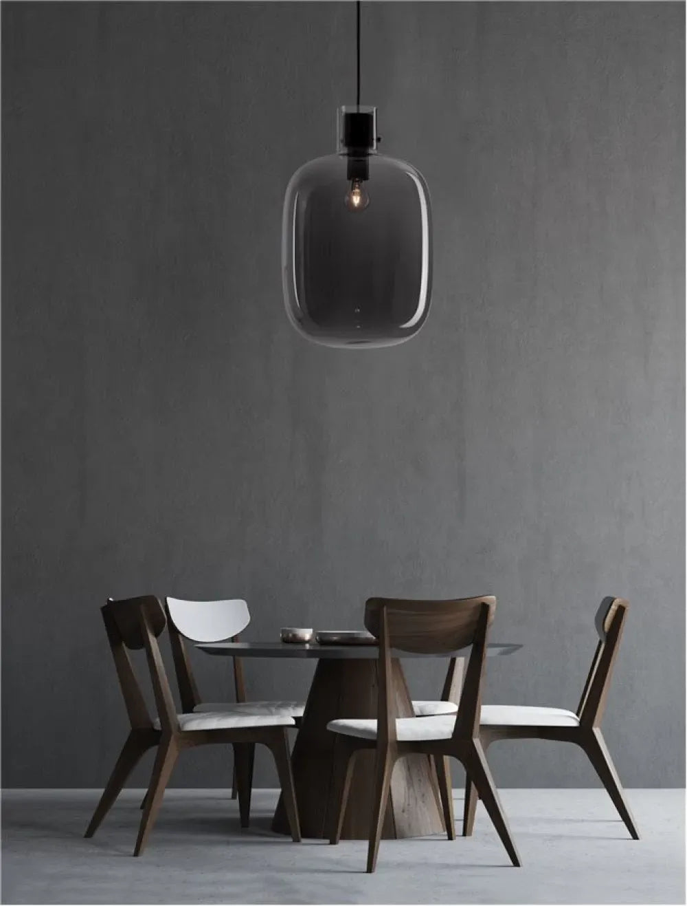 Pendul structura din Metal Negru si abajur din Sticla Fumuriu H248xL30cm IP20 CINZIA