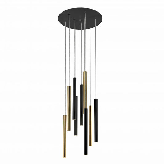 Lustra rotunda cu inaltime reglabila din Metal Negru/Auriu cu LED D42xH140cm Varas cu telecomanda
