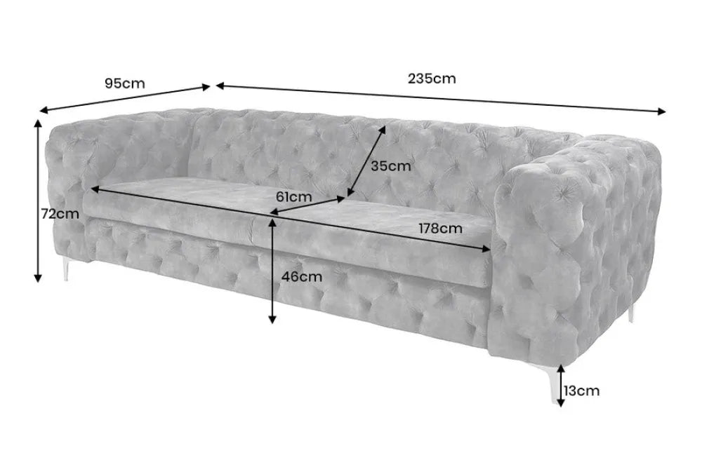 Canapea tapitata cu Catifea Gri L235cm MODERN BAROCK