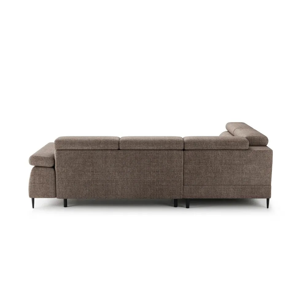 Coltar extensibil tapitat cu Chenille Bej inchis cu lada depozitare Cordoba II