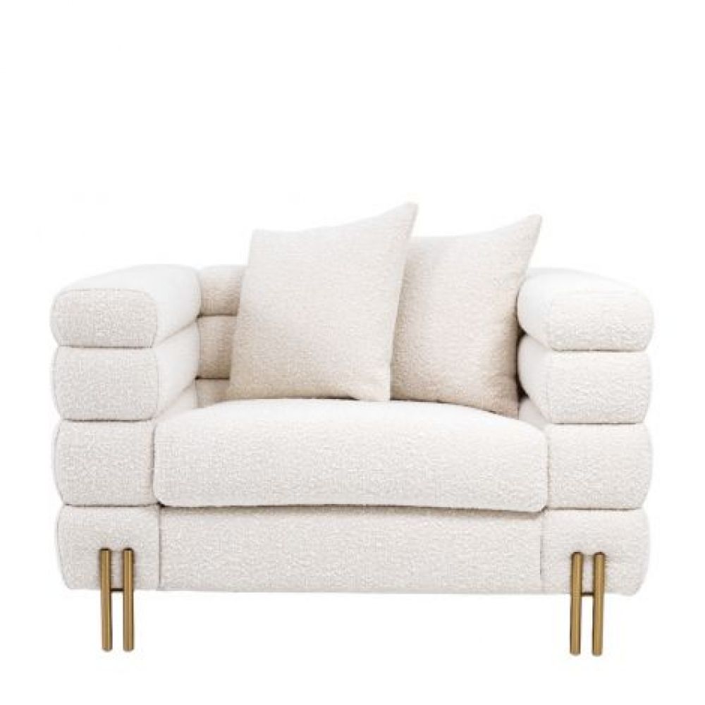 Fotoliu York Eichholtz tapitat cu Stofa Boucle Crem cu picioare din Otel inoxidabil Auriu H69xL112xA97cm