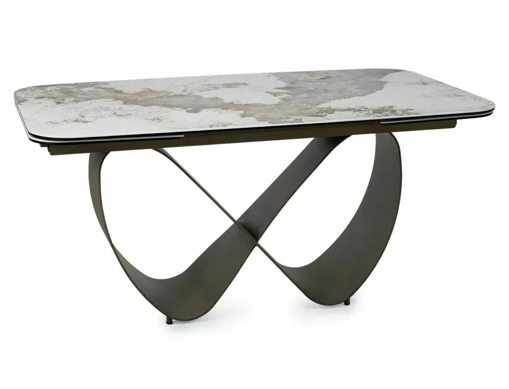 Masa extensibila din Metal Cupru si Sticla securizata+Ceramica Alb lucios cu efect de marmura L160-240xH76cm Infinity
