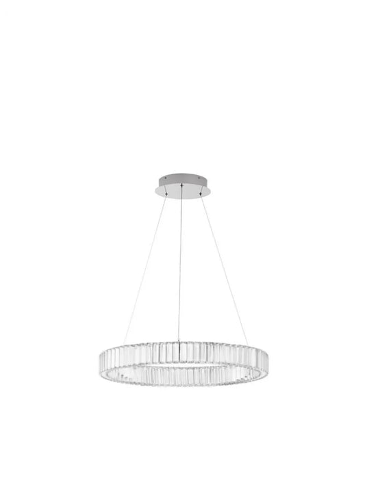 Lustra structura din Metal Argintiu si abajur din Cristal Transparent H150xL60cm IP20 41W 4647lm 3500k AURELIA
