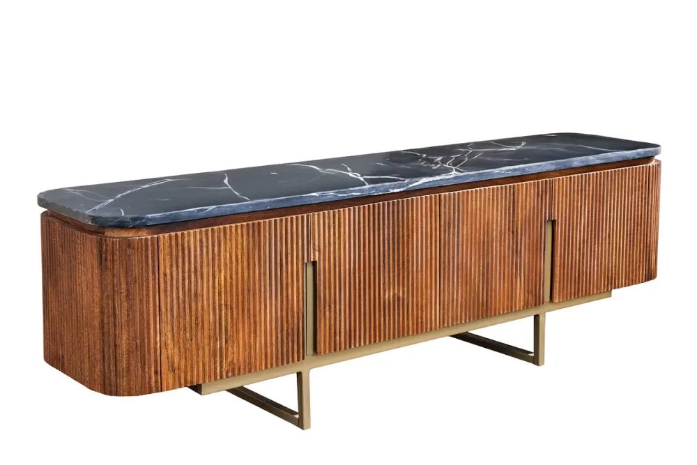 Comoda TV din Marmura Negru si Lemn de mango/Metal Maro/Auriu L160xH50cm GATSBY
