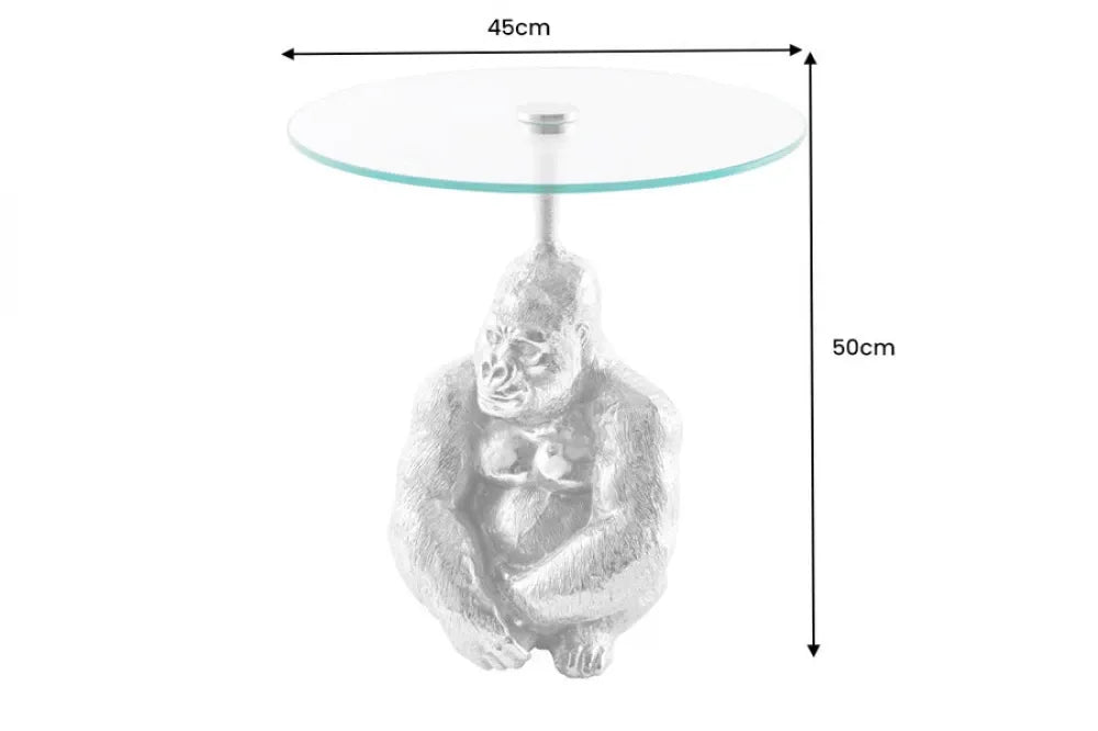 Masuta laterala din Sticla securizata Transparent si Metal Argintiu D45xH51cm Kong