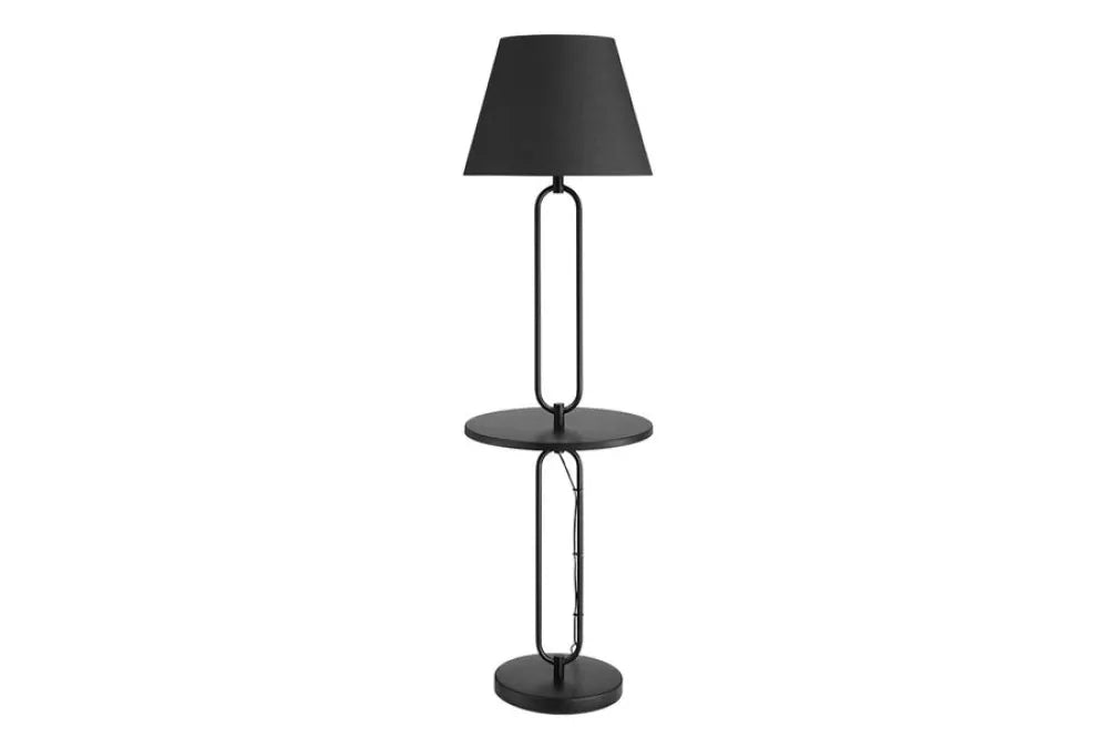 Lampa de podea cu masuta incorporata din Metal Negru si Textil Negru D50xH176cm SERVANT