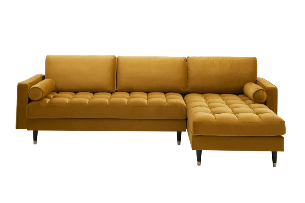 Coltar cu orientare reversibila tapitat cu Catifea Galben L260cm Cozy
