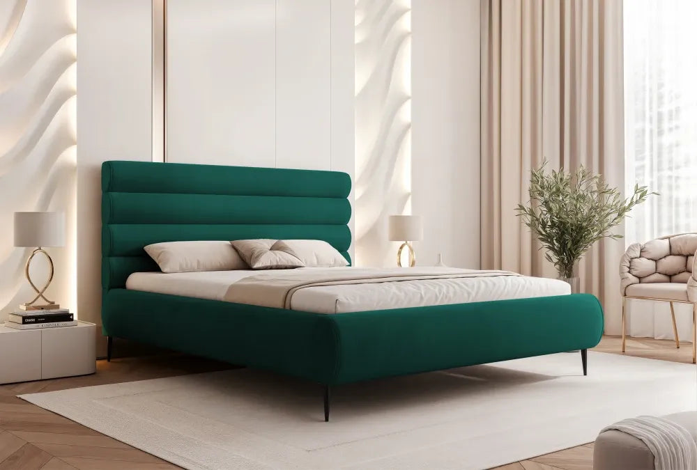 Pat 180 x 200 tapitat cu Catifea Dream velvet Verde smarald Kora