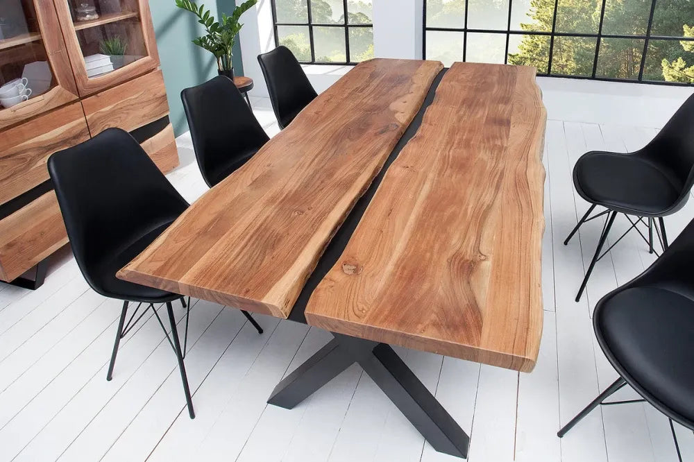 Masa din Lemn de salcam Maro si Metal Negru L200xH75cm Amazonas